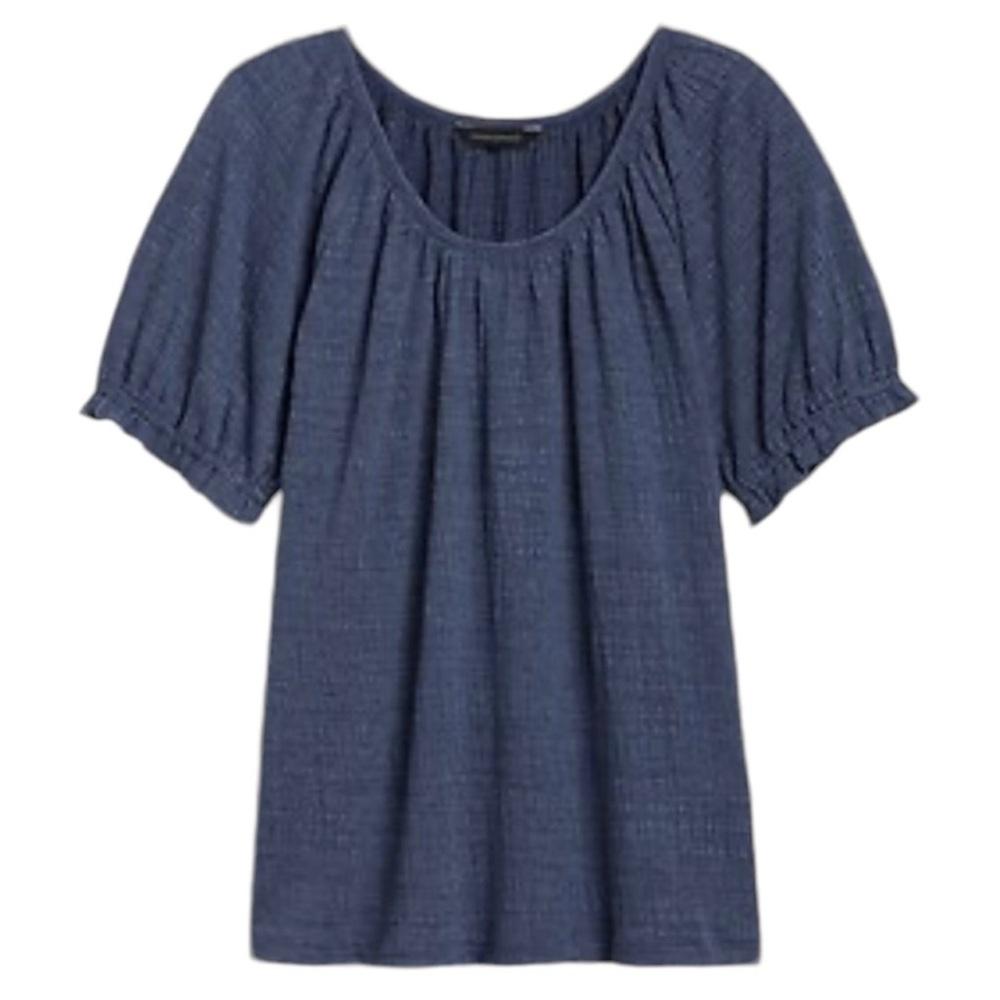 New Lauren Conrad Blue Crinkle Smocked Top Short Sleeve Blouse Size Small